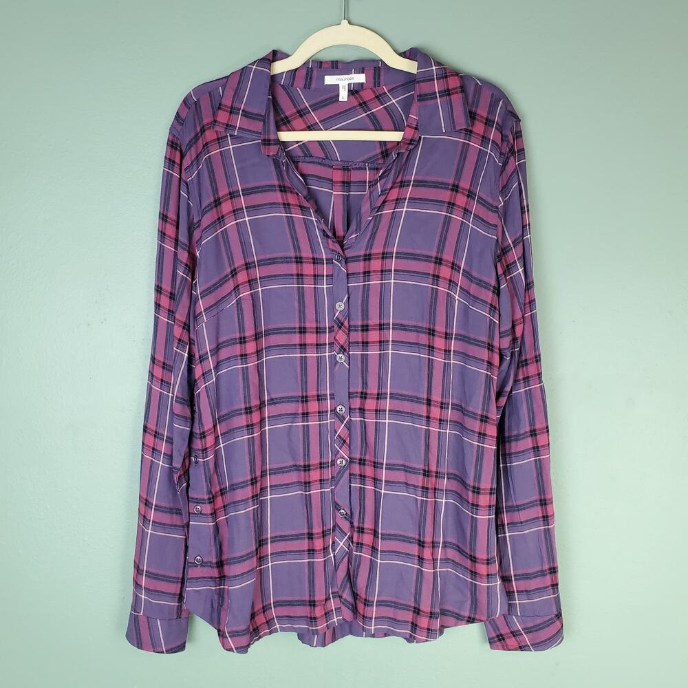 Maurices Plaid Purple Pink Long Sleeve Button Up Shirt Size Large